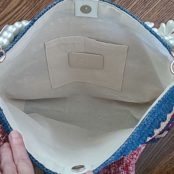 BTB Los Angeles Raffia Tote Bag With Faux Pearl Handle - NWT - Picture 6 of 6